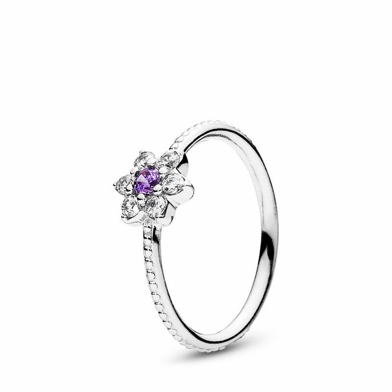 Pandora Forget Me Not Stackable Ring Ireland - Sterling Silver/Purple/Cubic Zirconia - 248503KGC